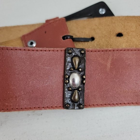 Studded Belt Womens Medium Brown Leather Sepia Tan Western Boho Embellished - Picture 6 of 10